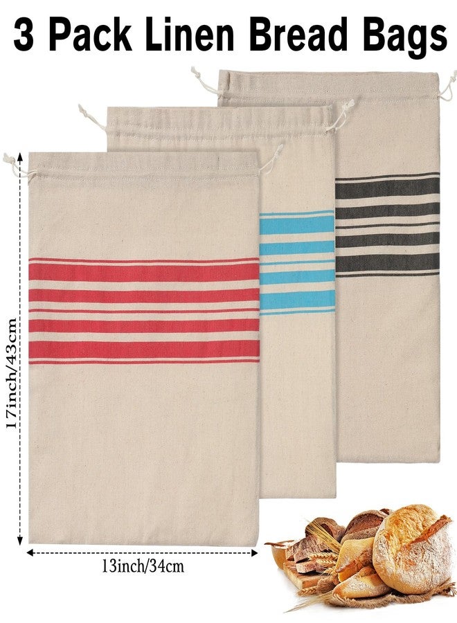Nitial 3 Pack Linen Bread Bags for Homemade Bread, 17 x 13 Sourdough Bags with Inner Lining Drawstring Reusable Natural Large Storage for Farmhouse Bakers, House Warming Gift (Stripe) - Image 2